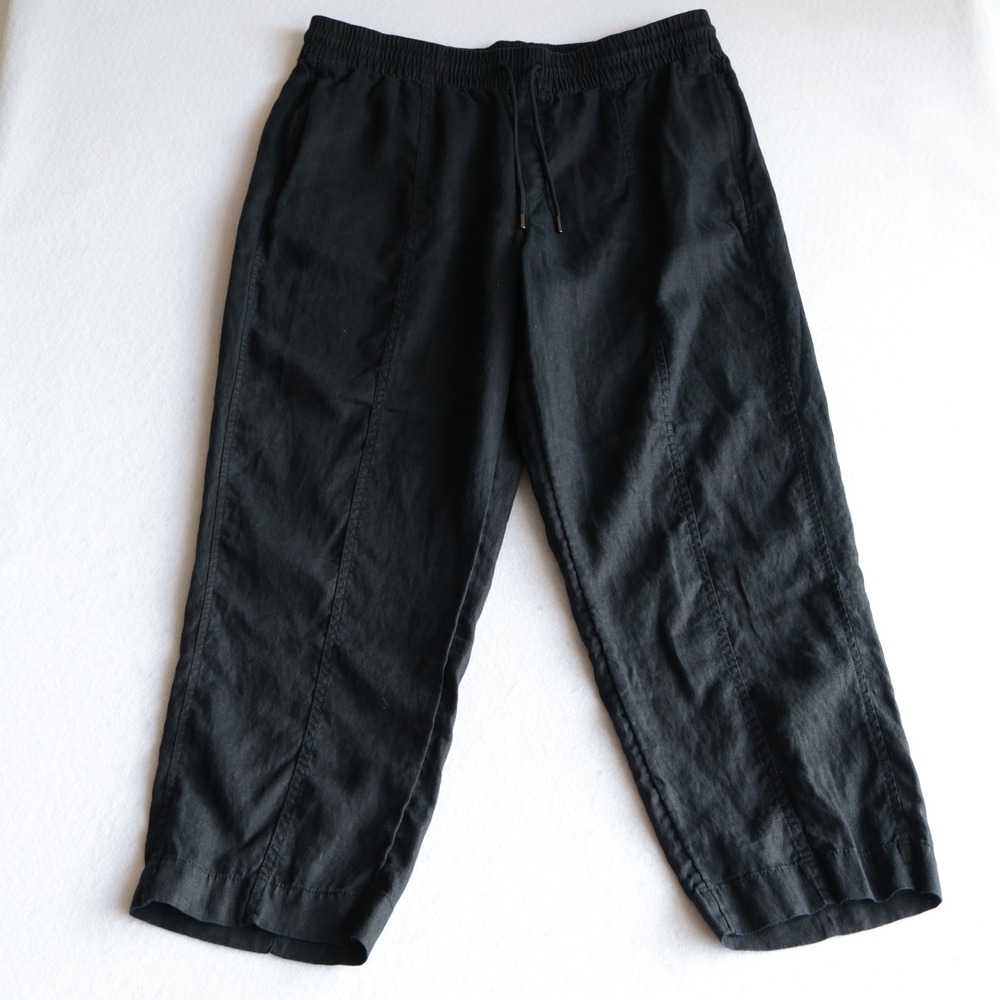 Athleta Retreat Jogger 100% Linen Pants XL Black Pull On Coastal Elastic Waist